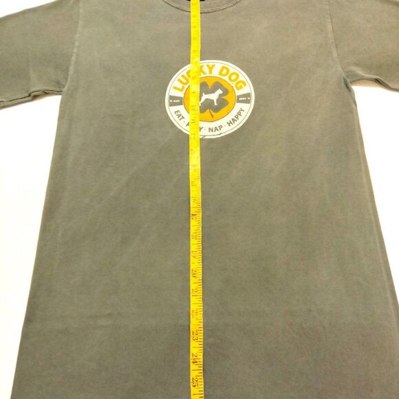 SMALL Lucky Dog Unisex Crewneck Short Sleeve Distressed Khaki Green Tee - Picture 7 of 9